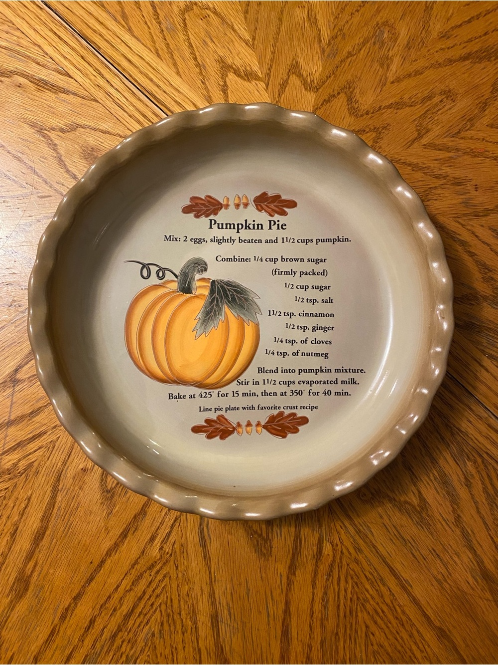 Vintage 2004 Harvest Ceramic Pumpkin Pie Recipe Dish Scalloped Fluted Rim Decor
